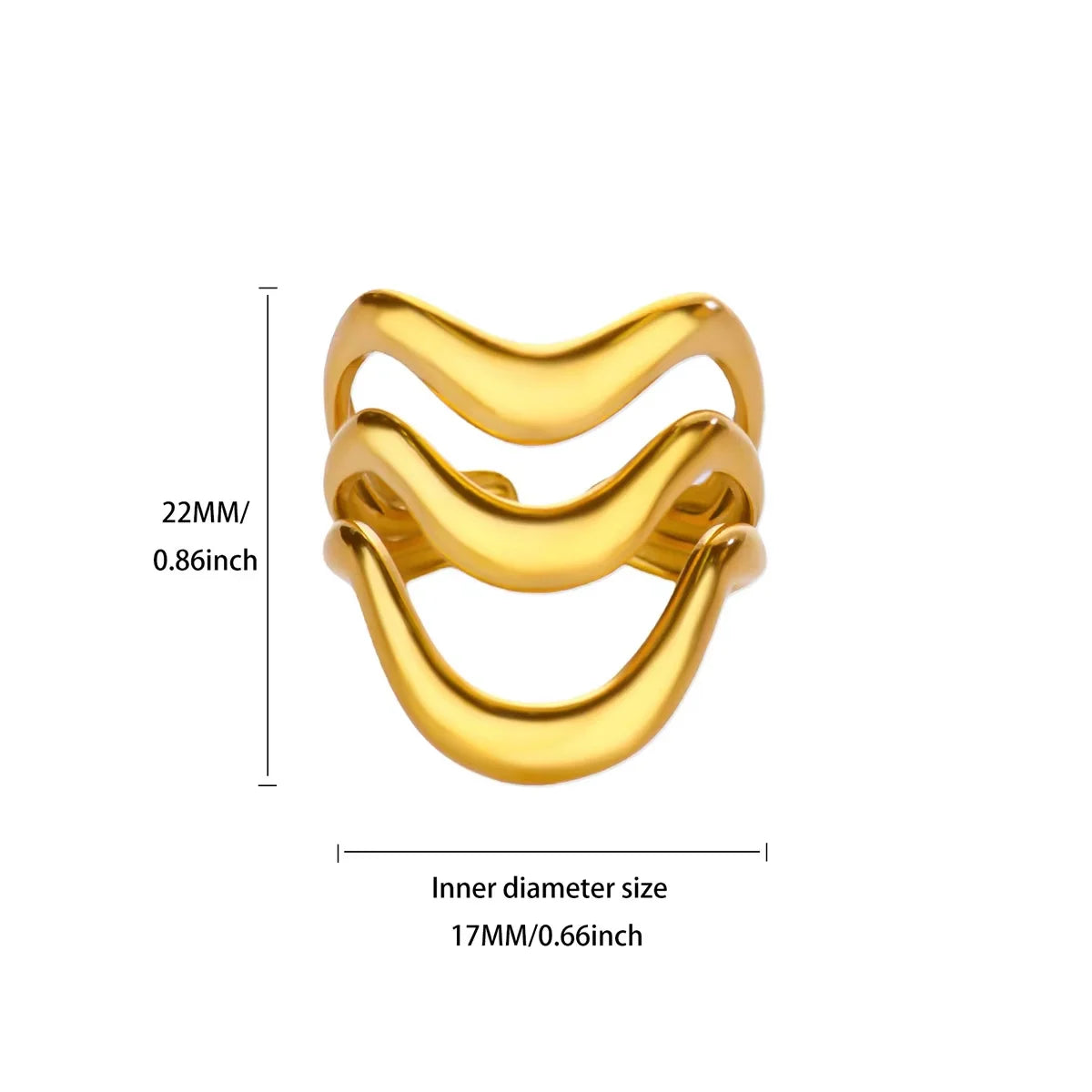 Stainless Steel Irregular Wave Creative Gold Open Punk Rapper Rings