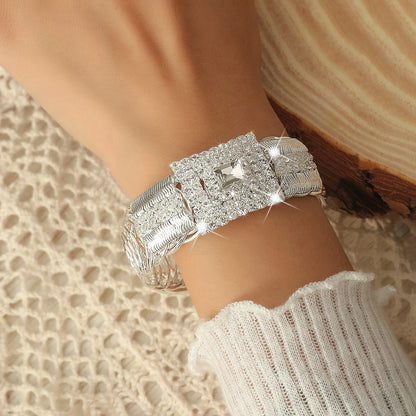 Square Rhinestone Open Ladies Bracelet