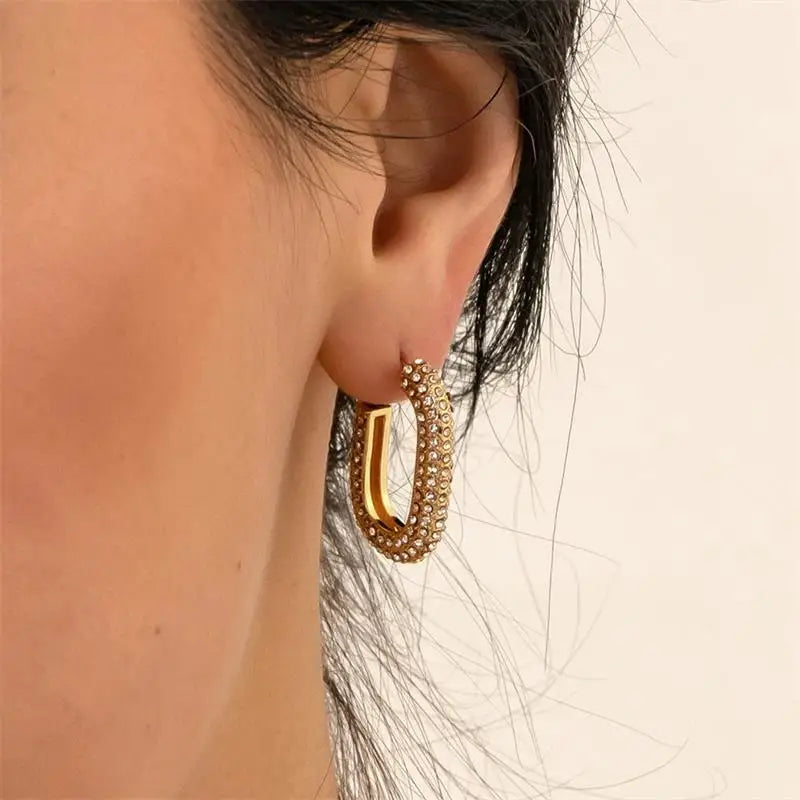Zircon Circle Geometric U Shape Hoops Earring