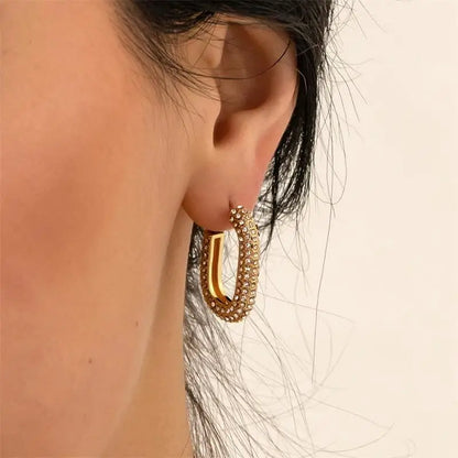 Zircon Circle Geometric U Shape Hoops Earring