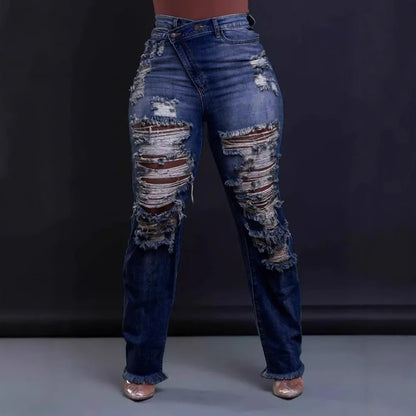 Pencil Denim Hole Ripped Pockets High Waist Jean Skinny