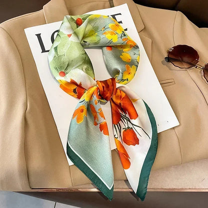 Luxury Silk Square Scarf Soft Satin Horse Hairband Hijab Headband Shawl