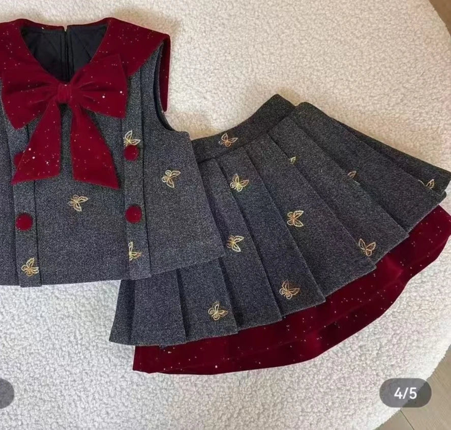 Spring and Autumn Vest Small Fragrance Style Pleated Skirt Set