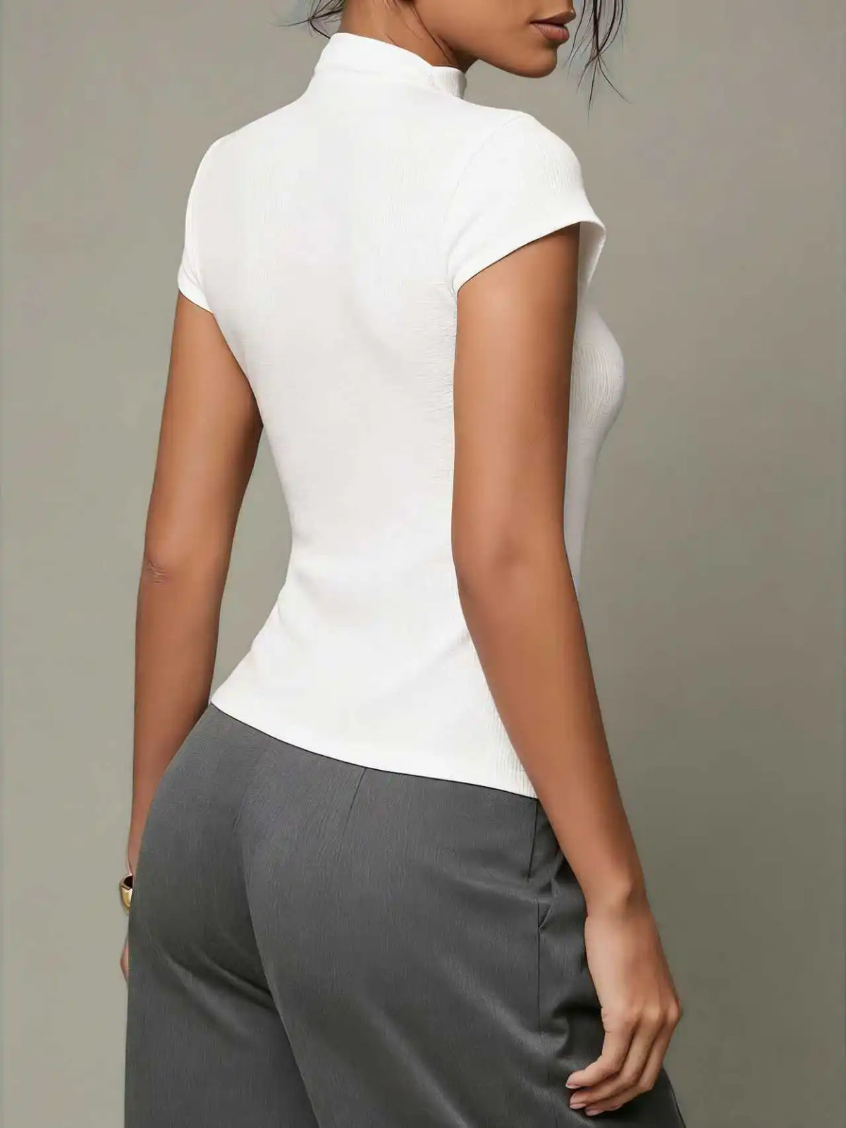 Knitted Turtleneck Top Slim Four-Season Short-Sleeved Cardigan