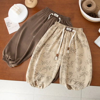 1-8yr Old  Floral Print Harem Bear Casual Loose Children's Thin Wide Leg Pant