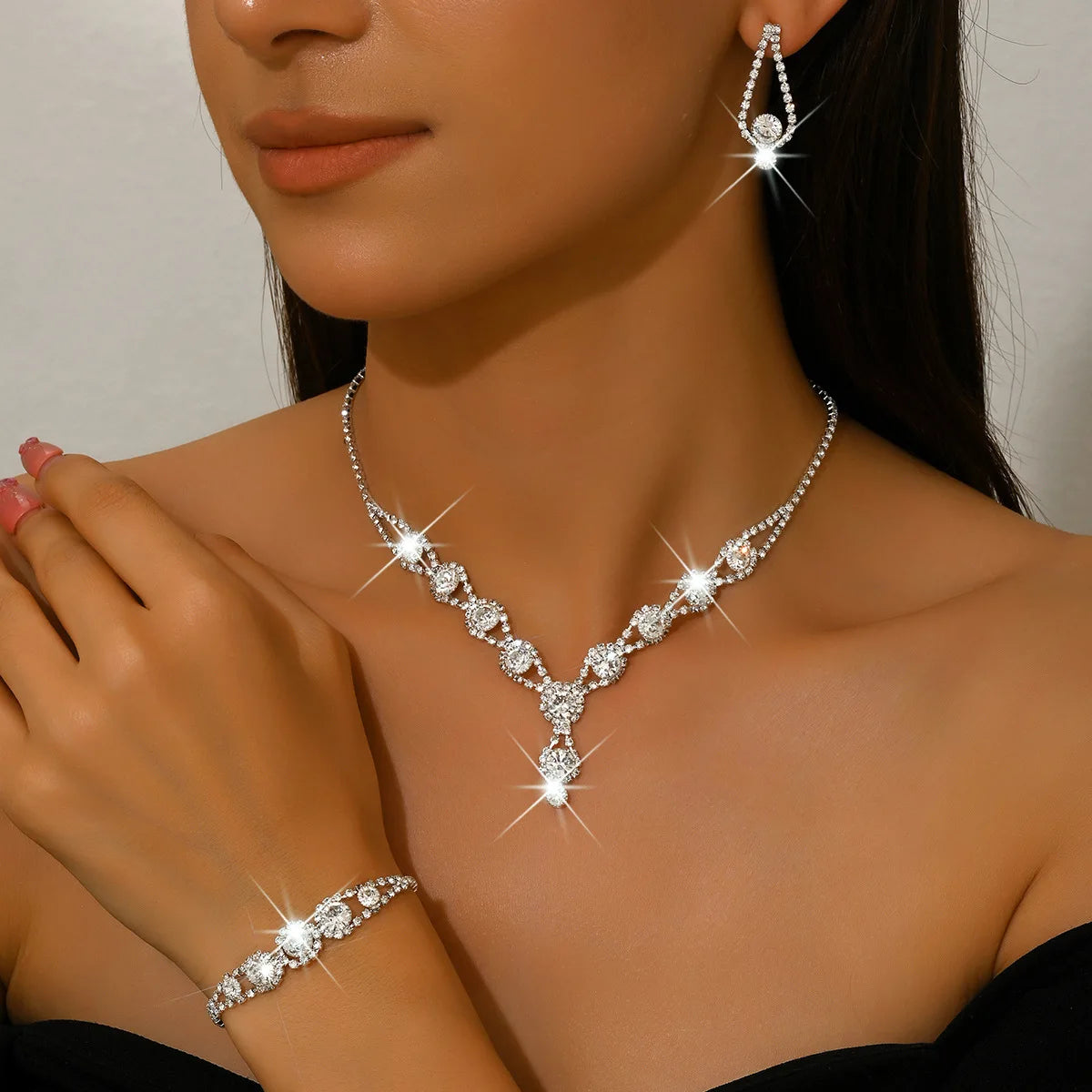4PCS Elegant Crystal Jewelry Rhinestones Necklace Sets