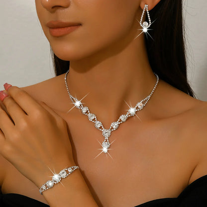4PCS Elegant Crystal Jewelry Rhinestones Necklace Sets