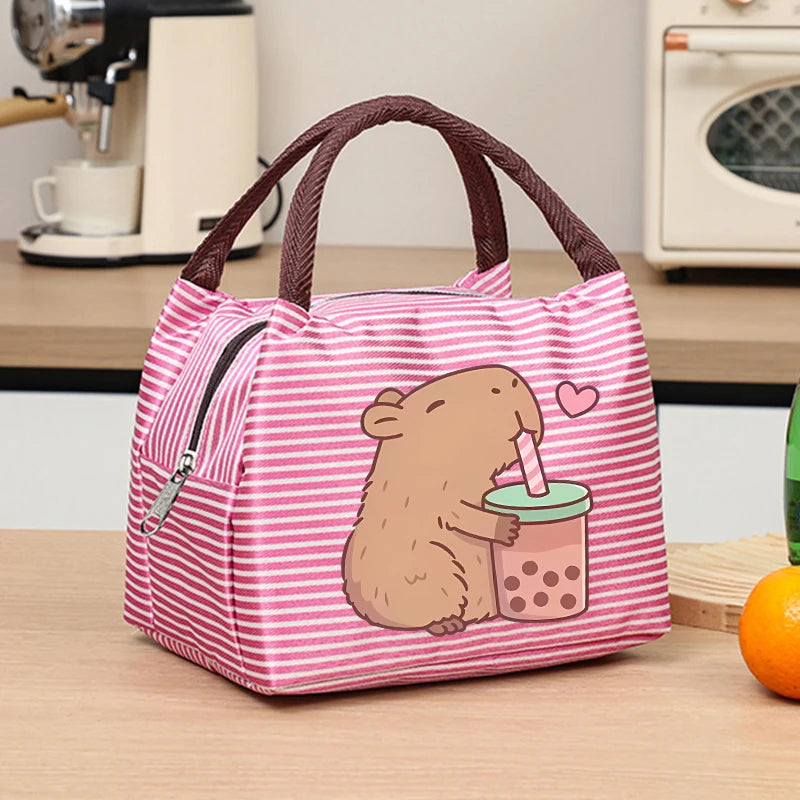 Capybara Portable Cute Anime Printed Figures Stripe Freezer Lunch Bags