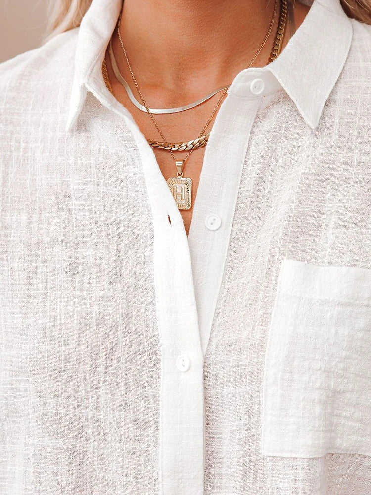 Short Sleeve Cotton Linen Loose Blouse