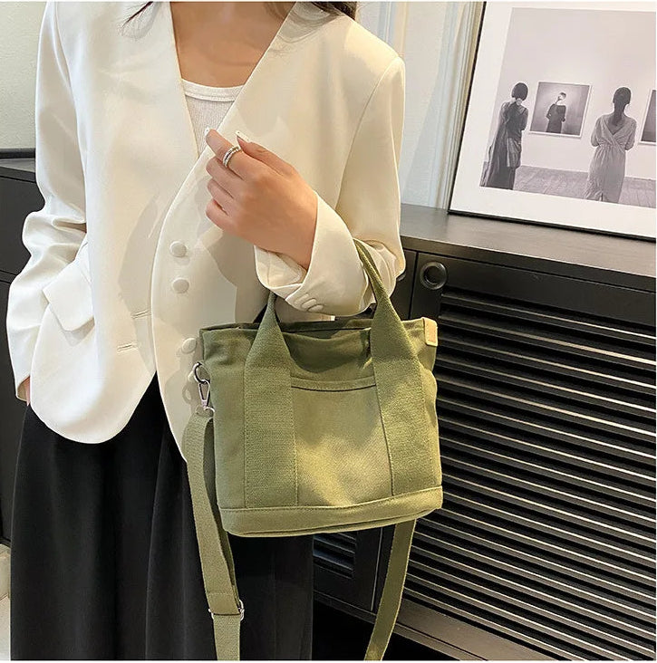 Casual Canvas Crossbody Adjustable Strap Tote Multiple Bag