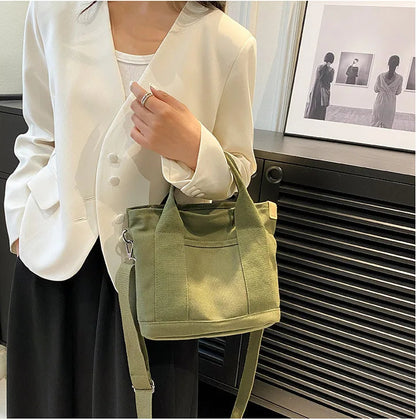 Casual Canvas Crossbody Adjustable Strap Tote Multiple Bag