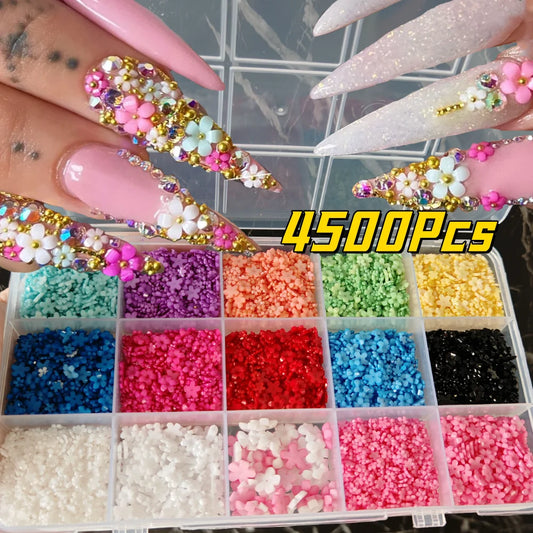 12/15Grids Acrylic Flower Nail Charms Mix Colors Set