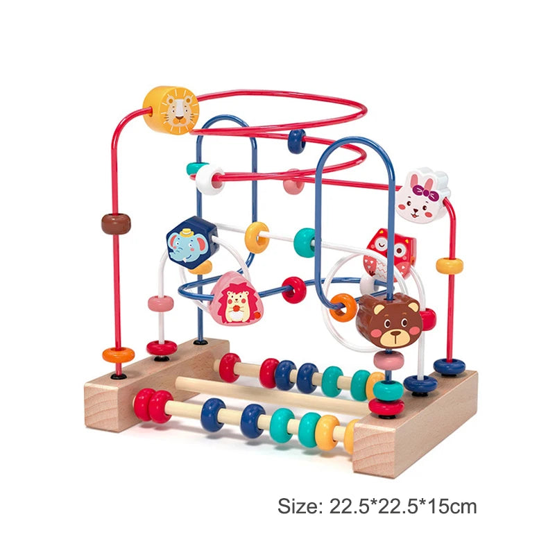 Montessori Wooden Roller Coaster Bead Maze Abacus Math Toys