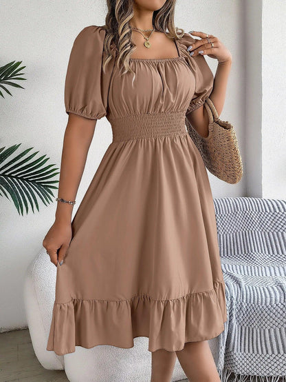 MIidi Casual Square Neck Short Sleeved Dress