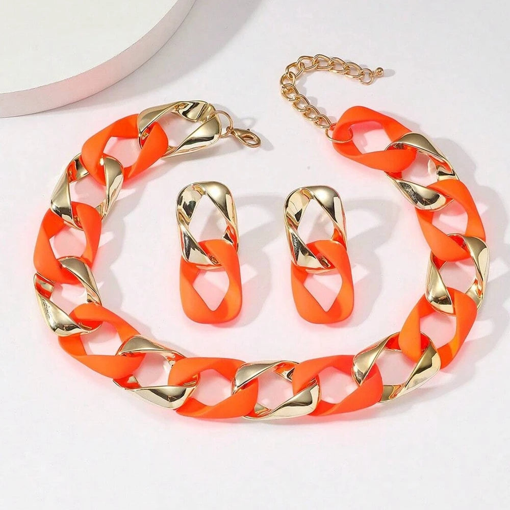 Hip Hop Color Acrylic Choker Necklace Set