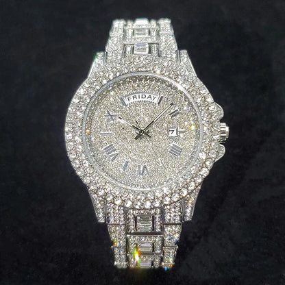 Luxury Diamond Bling Iced Hip Hop Golden Stainless Steel Quartz Watch