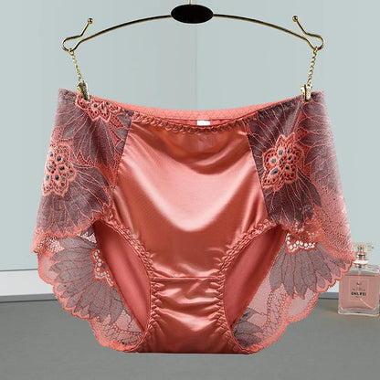 Satin Soft Middle Waist Elegant Exquisite Flower Underwear