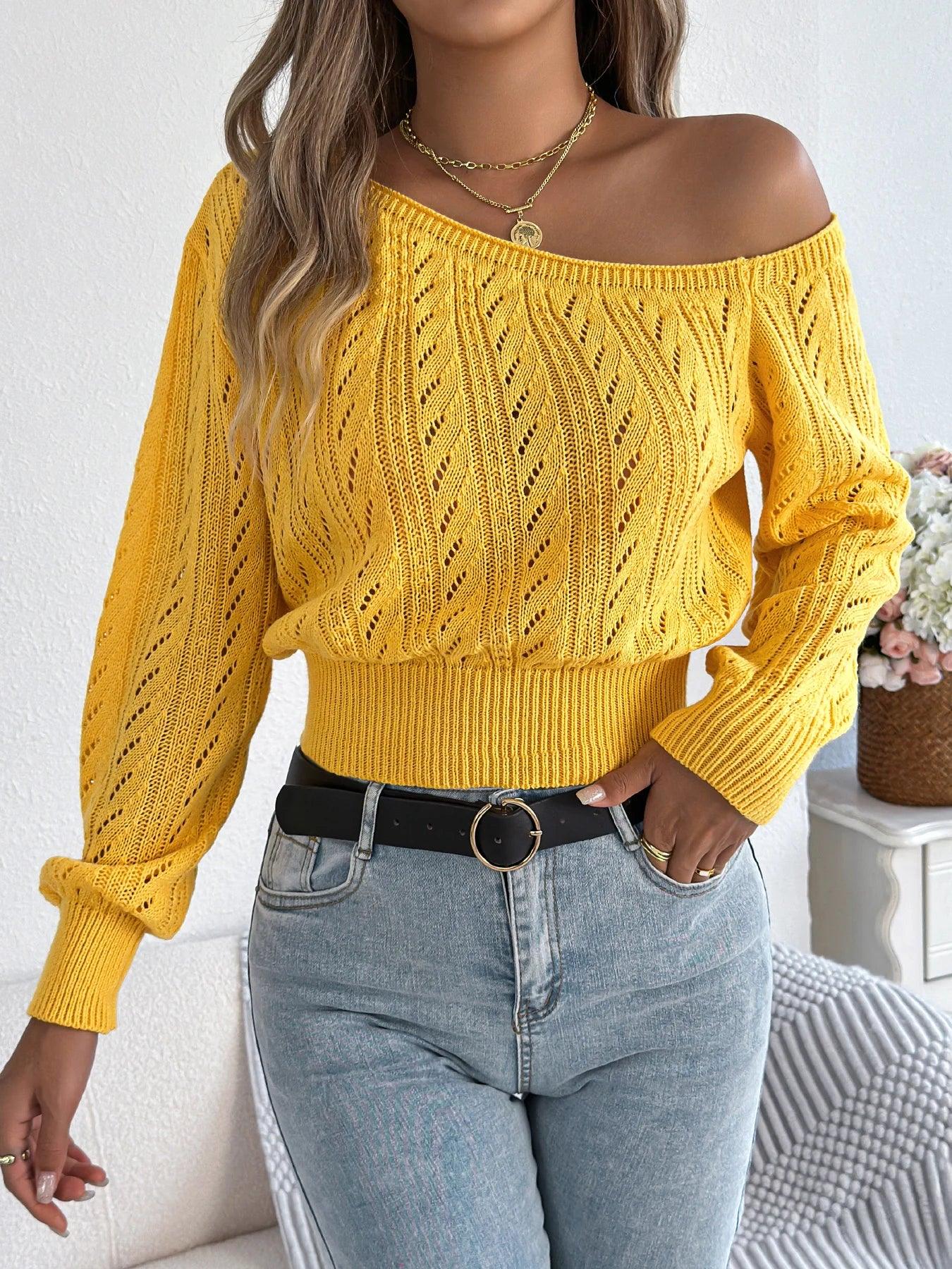 Casual Elegant Slash Neck Off shoulder Long Sleeved Pullover