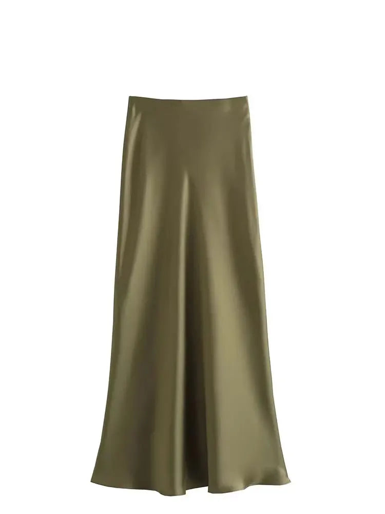 Faldas largas informales de satén de talle alto