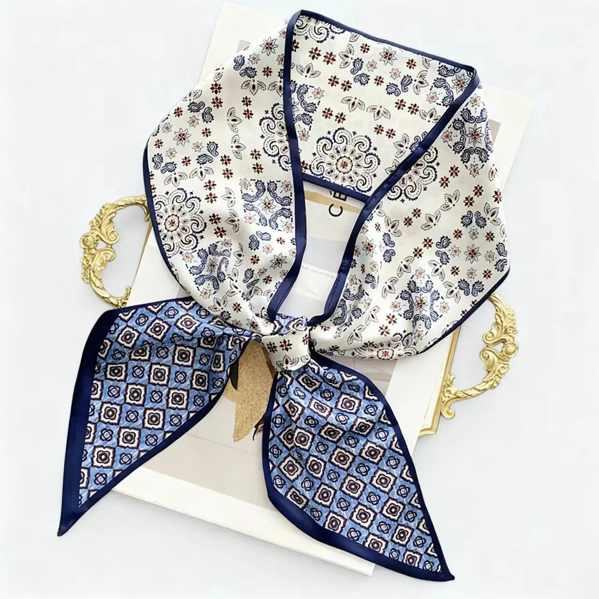 Long Silk Scarf Luxury Paisley Print Headband Soft Satin Scarves