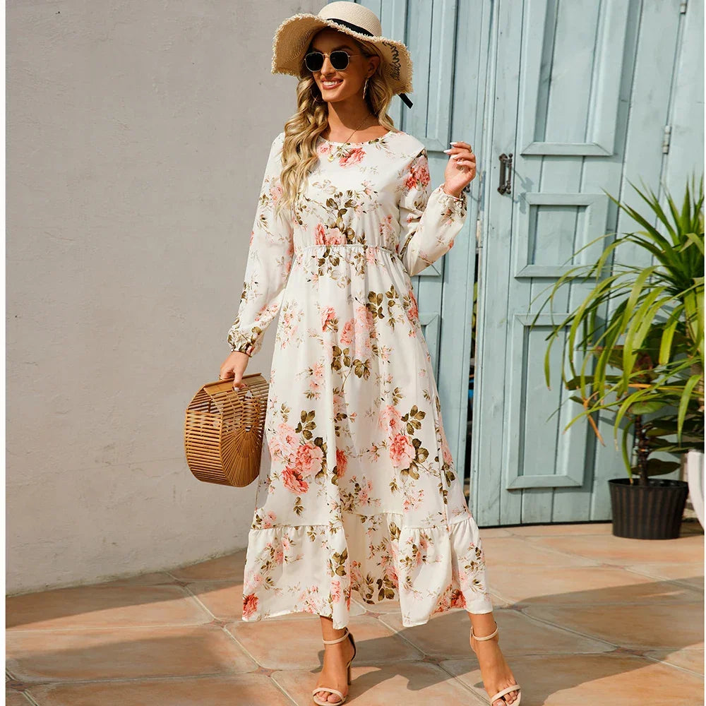 Maxi Bohemian Full Sleeve High Waist Chiffon Long Dress