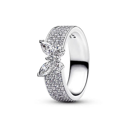 Dazzling Full Zircon 925 Pure Silver Widened Round Butterfly Ring