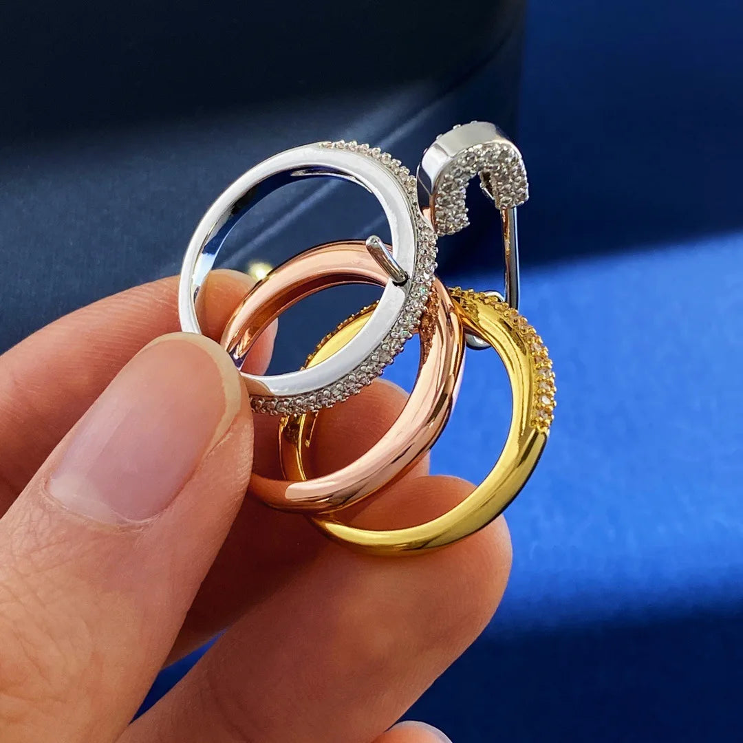 Three Layers Pin Rings CZ Cubic Zirconia Rings