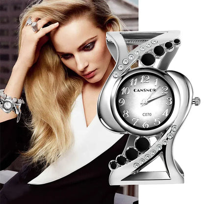 Bangle Wristwatch Quartz Crystal Luxury Rhinestone Watch