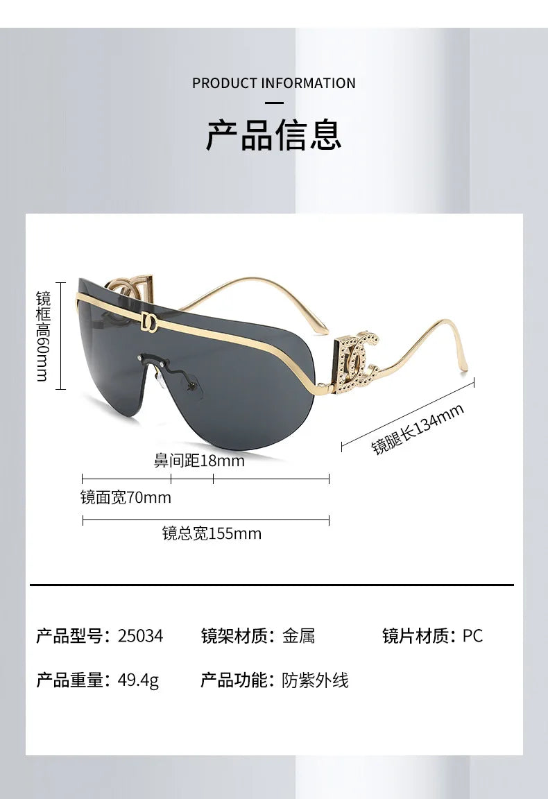 Rimless Shield Aviator Gold Metal Frame Sunglasses