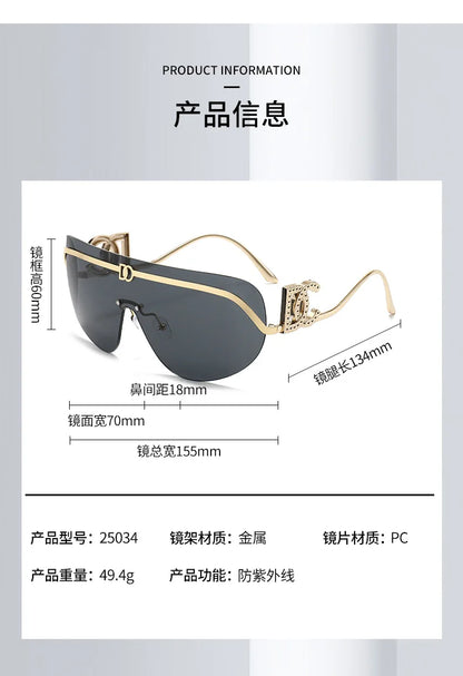 Rimless Shield Aviator Gold Metal Frame Sunglasses