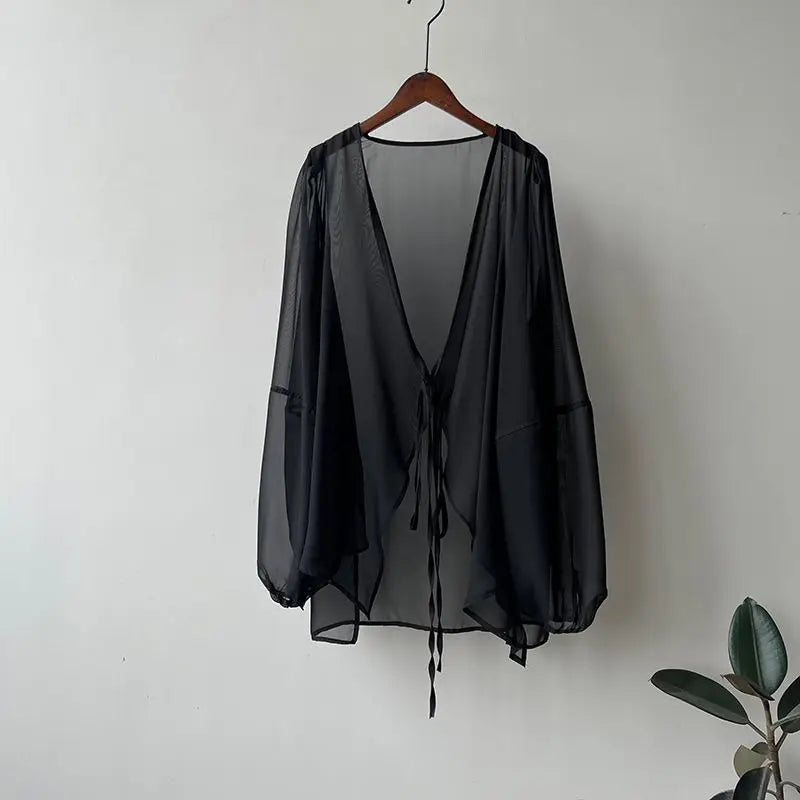 Loose Long Sleeve Open Stitch Korean Chiffon blouse
