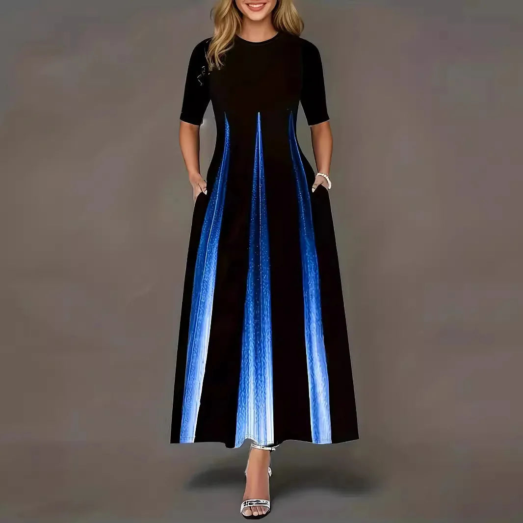 Gradient vertical round neck loose sleeves slimming Dress