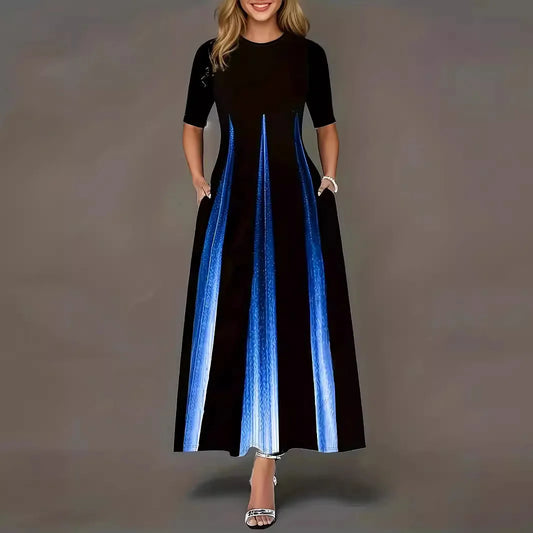 Gradient vertical round neck loose sleeves slimming Dress