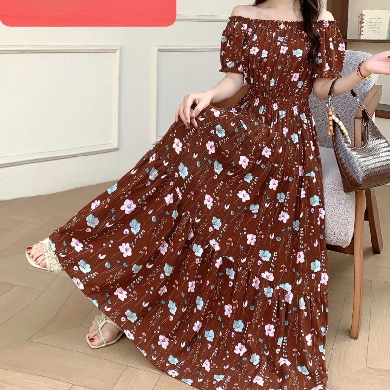 Long Maxi Bohemian Korean Style Floral Vintage Slim Dress Boho