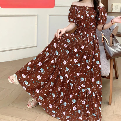 Long Maxi Bohemian Korean Style Floral Vintage Slim Dress Boho