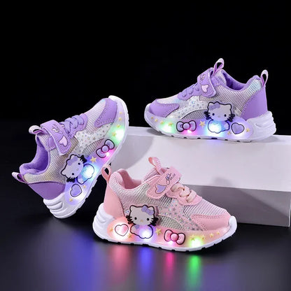 Led Light Cartoon PU Leather Flat Bottom  Sneakers