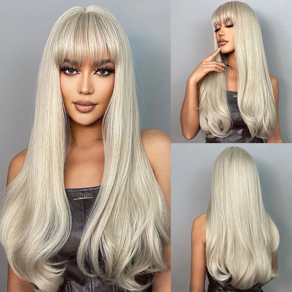 Brown Blonde Long Straight Synthetic Wigs