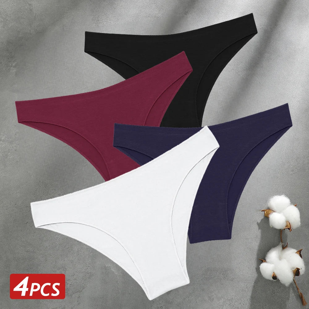 4PCS Seamless Cotton Panties Sexy Low Waist Underpants Lingerie