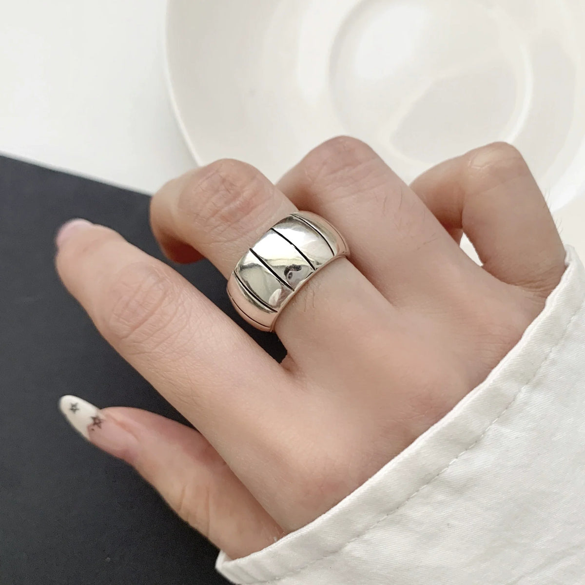 925 Sterling Silver Retro Geometric Asymmetric Rings