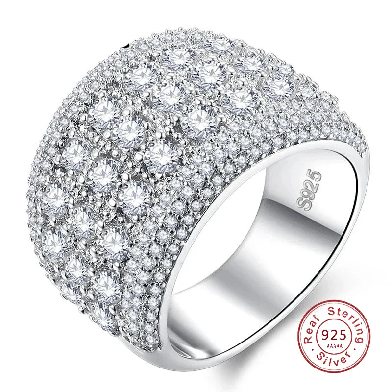Pure 925 Sterling Silver Sparkling Wide Rings