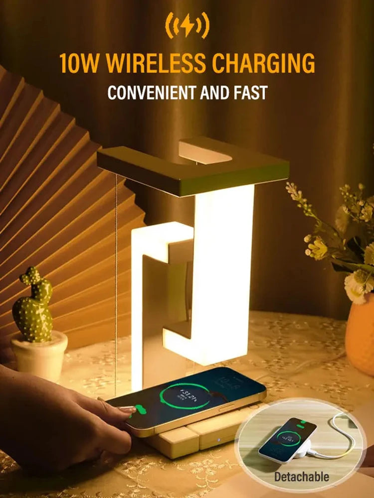 LED Night Lamp Creativity Physics Balance Suspension Table Desk Lamp Wireless Charger