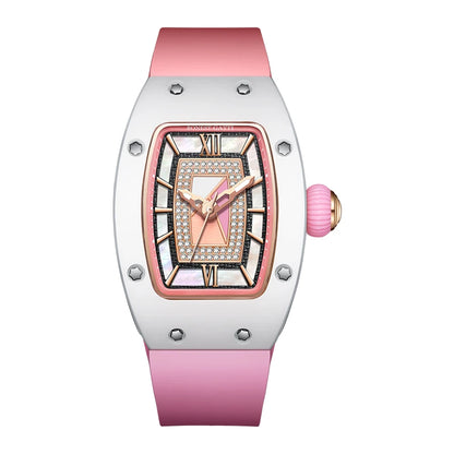 Automatic Ceramic Case Diamond Dial Silicone Strap Waterproof Wristwatch