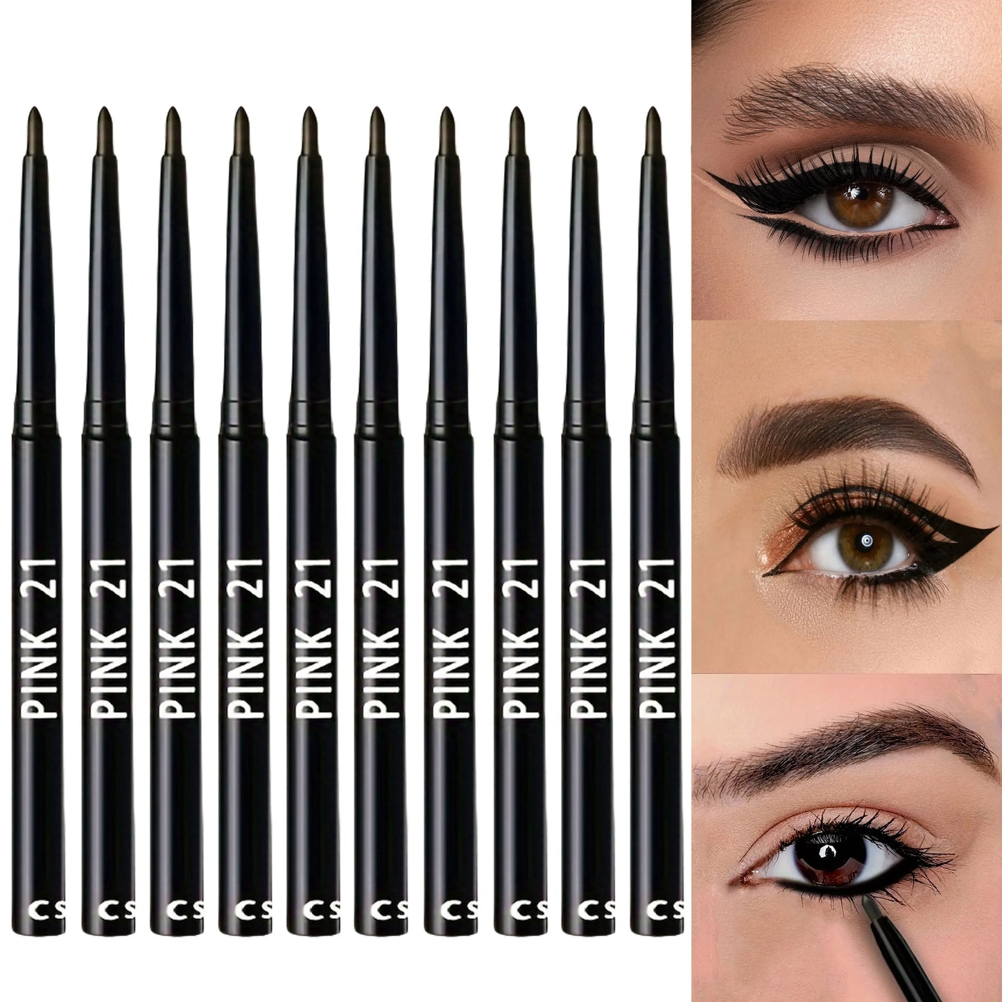10Pcs Long-Lasting Black Eyeliner Pencils
