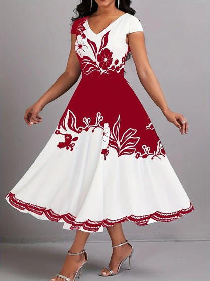 Peplum Floral Print Short Sleeves Dress