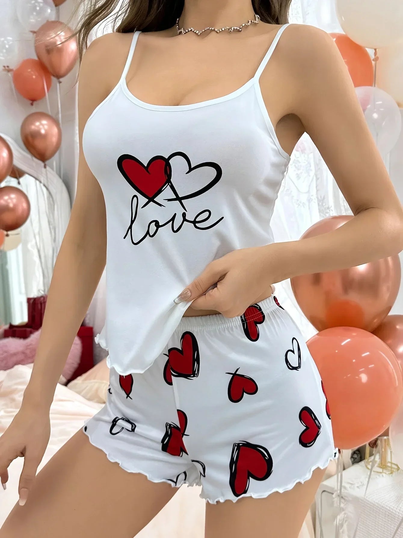 Cute Love Bear Printed Pyjamas Set