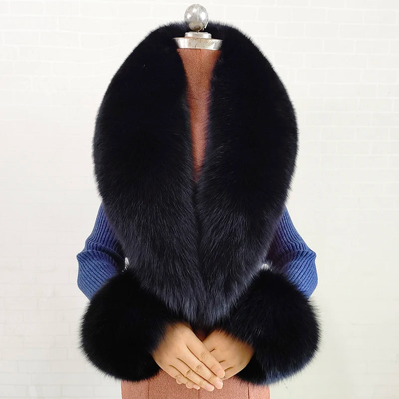 Conjunto de bufanda y puños de piel de zorro natural