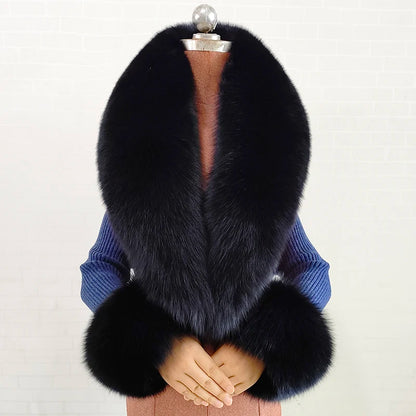 Conjunto de bufanda y puños de piel de zorro natural