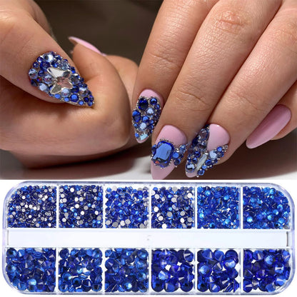 12Gird 3D Glass AB Crystal Nail Art Rhinestones Kit