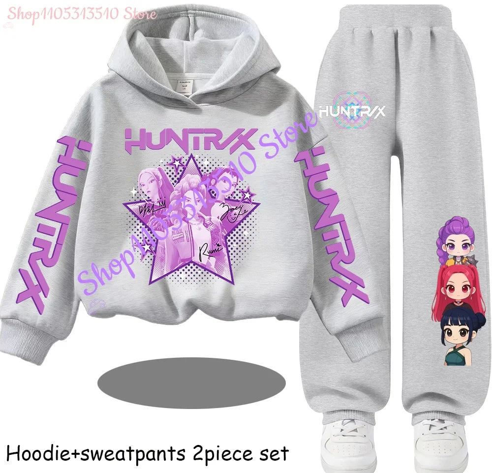 Hooded Mira Rumi Zoey  Girl Cute Casual Sports Cartoon Sweater Set
