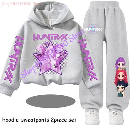 Hooded Mira Rumi Zoey  Girl Cute Casual Sports Cartoon Sweater Set